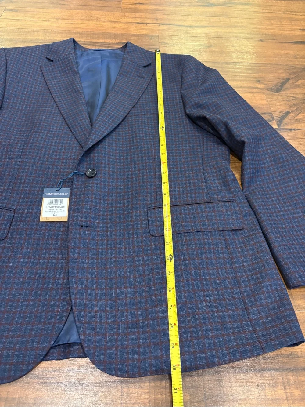 Charles Tyrwhitt Wool Texture Jacket Blazer Men’s 44 Ink Blue Check Light Weight